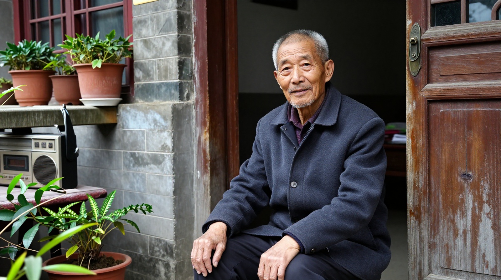 Portrait of an elderly Shanghai resident in his traditional lilong home