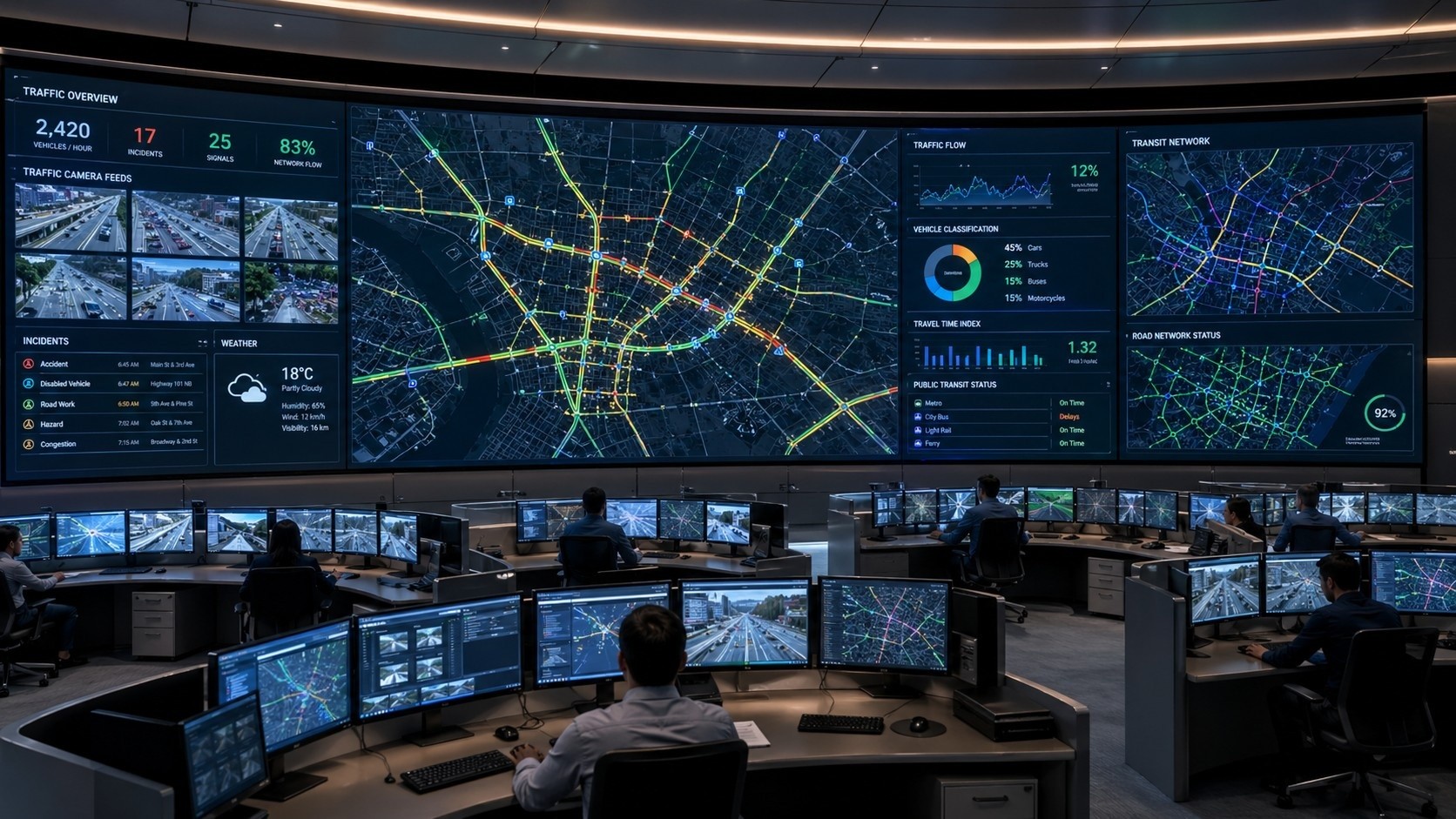 Operations center monitoring real-time traffic data in Hangzhou