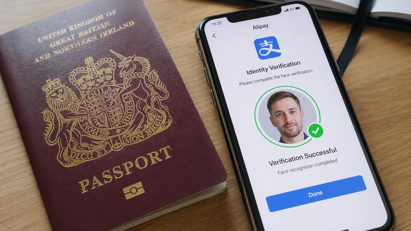 Foreigner completing passport verification for Alipay account setup