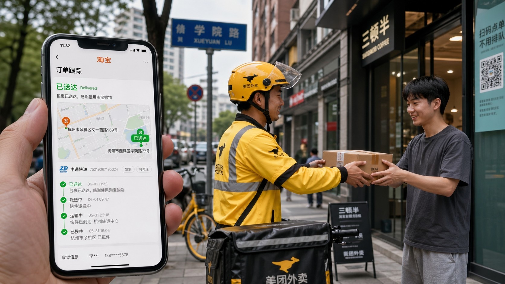 Taobao package delivery and real-time tracking interface on mobile phone