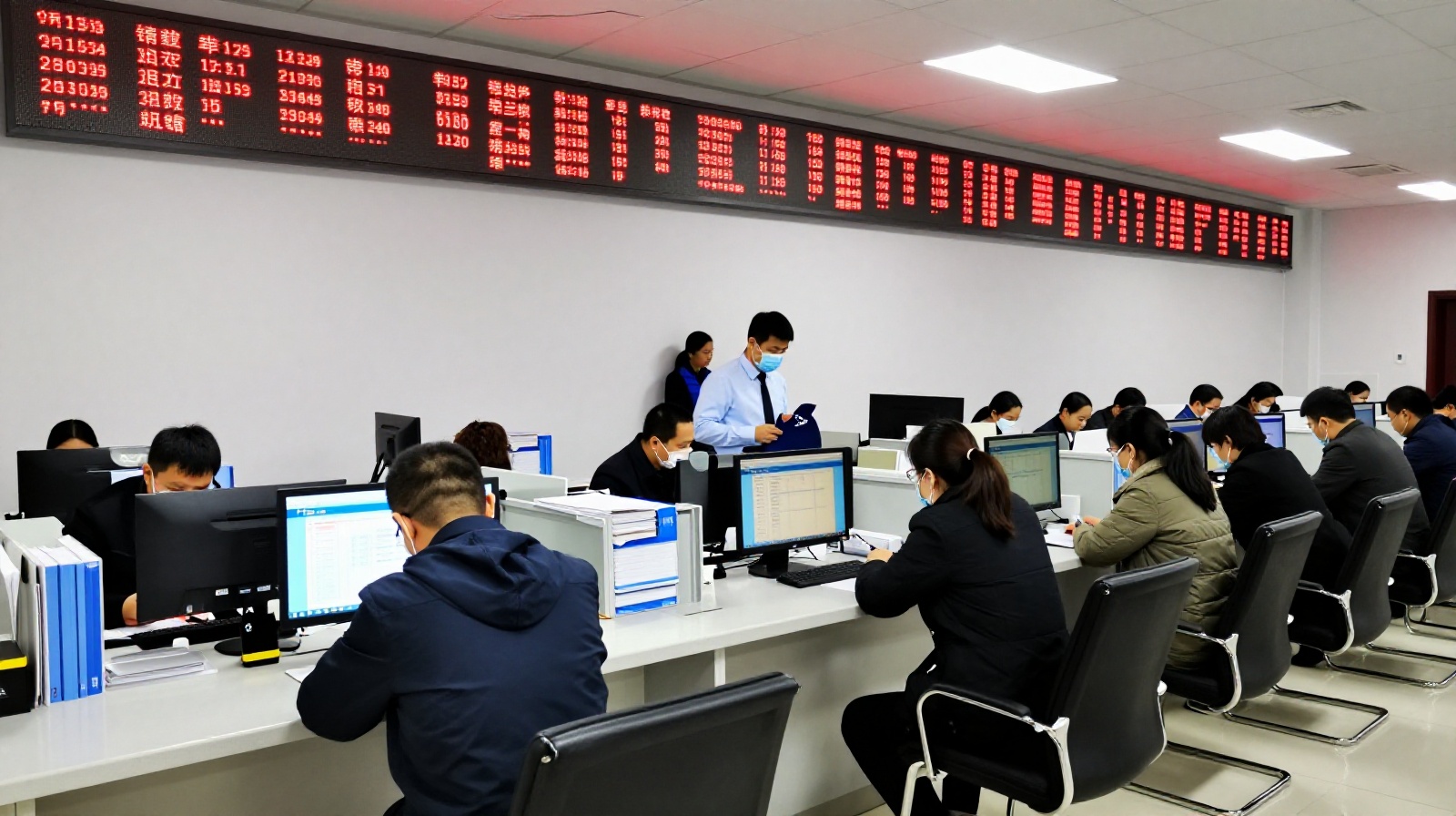 Interior of a Chinese government service center where property transactions are registered.