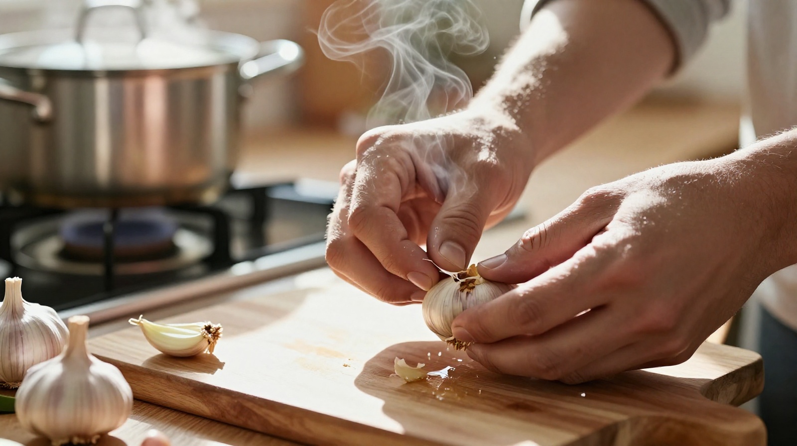 A close-up of a young Chinese person's hands preparing food in a home kitchen, symbolizing the daily routine of full-time children caring for their families.