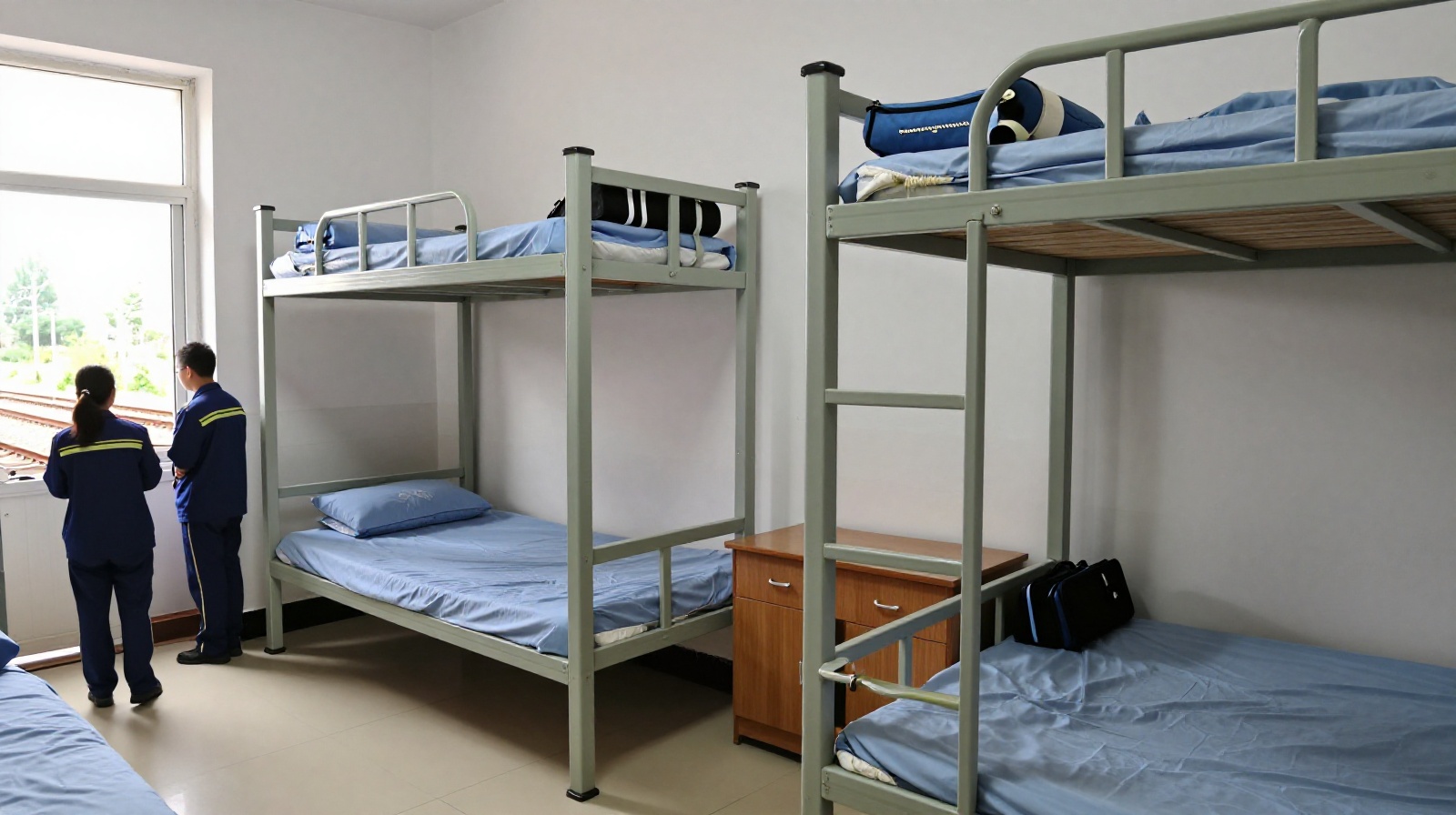 The simple but clean dormitory housing for railway engineers working on China's high-speed rail network.