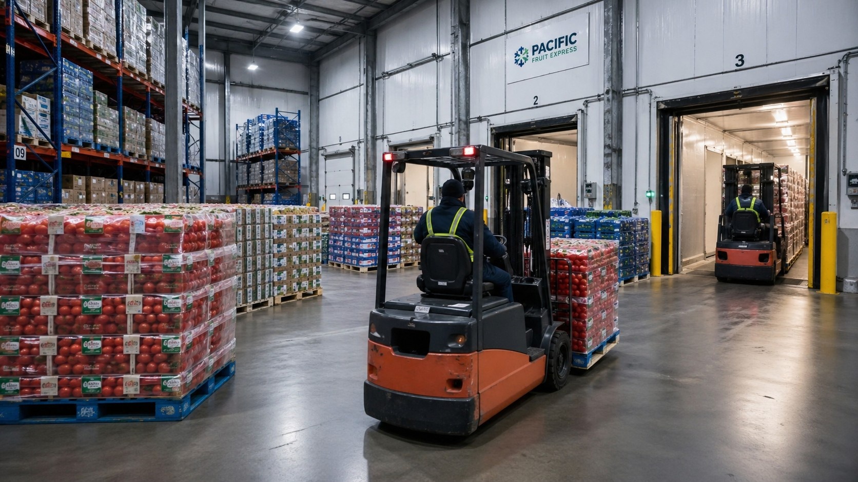 Workers loading refrigerated trucks at a logistics hub to transport fresh vegetables across China.