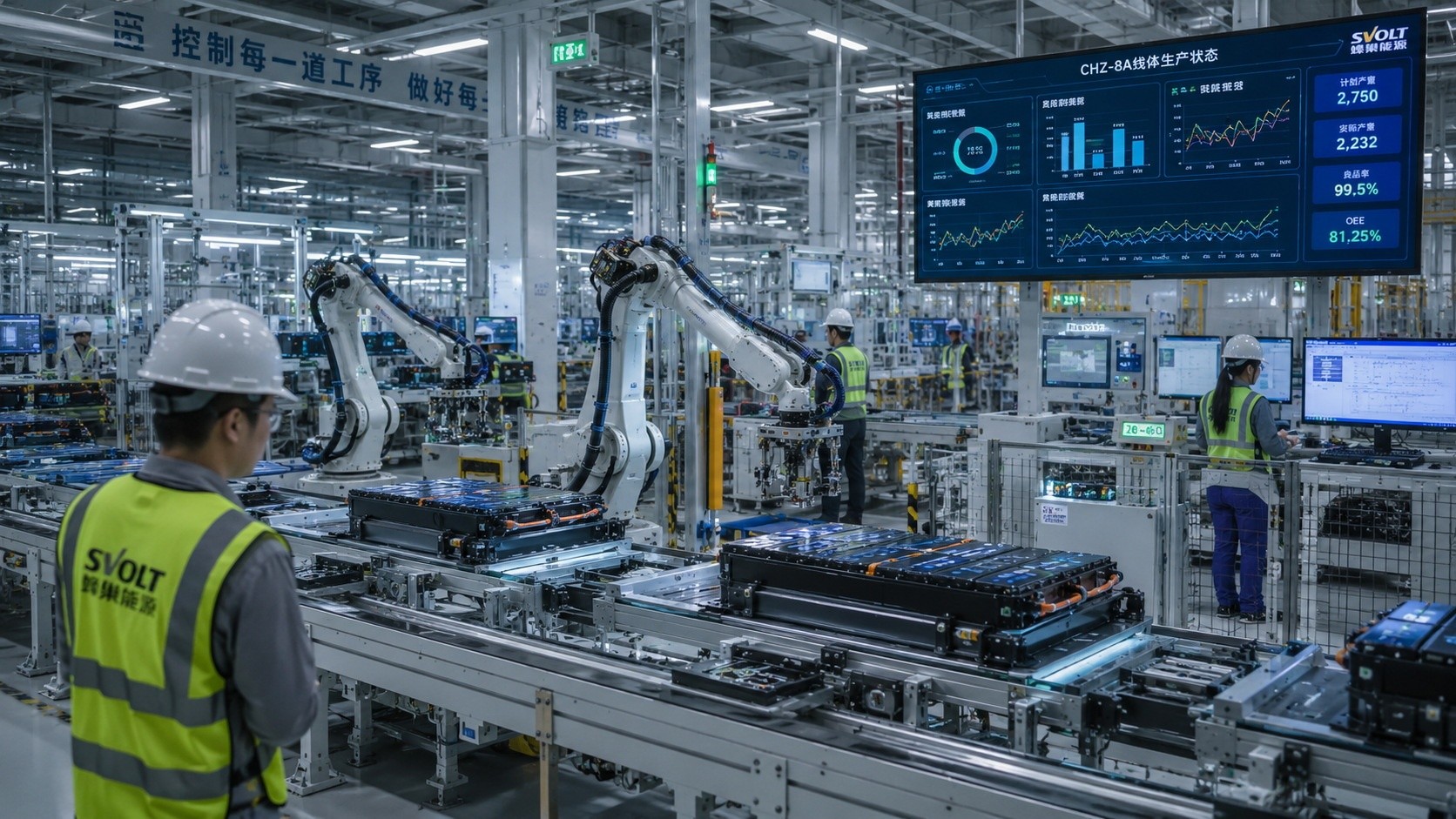 Automated LFP battery assembly line inside a modern Chinese electric vehicle manufacturing plant