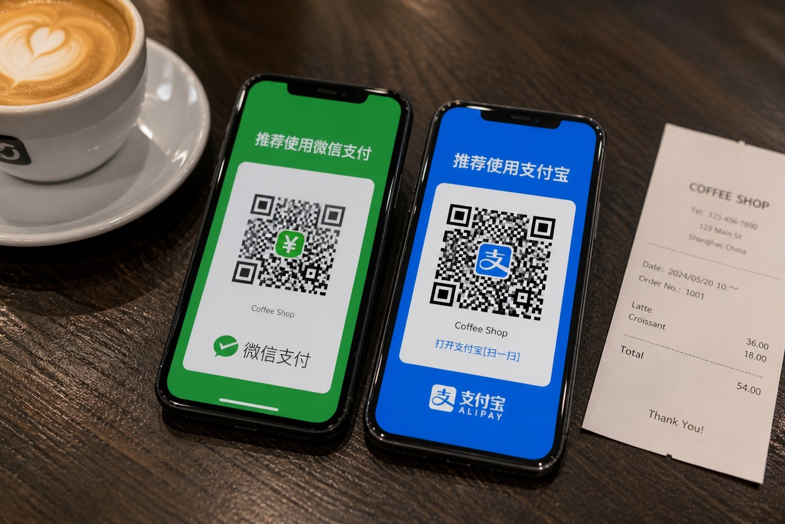 Comparison of WeChat Pay and Alipay QR codes on mobile phones used for digital payments in China
