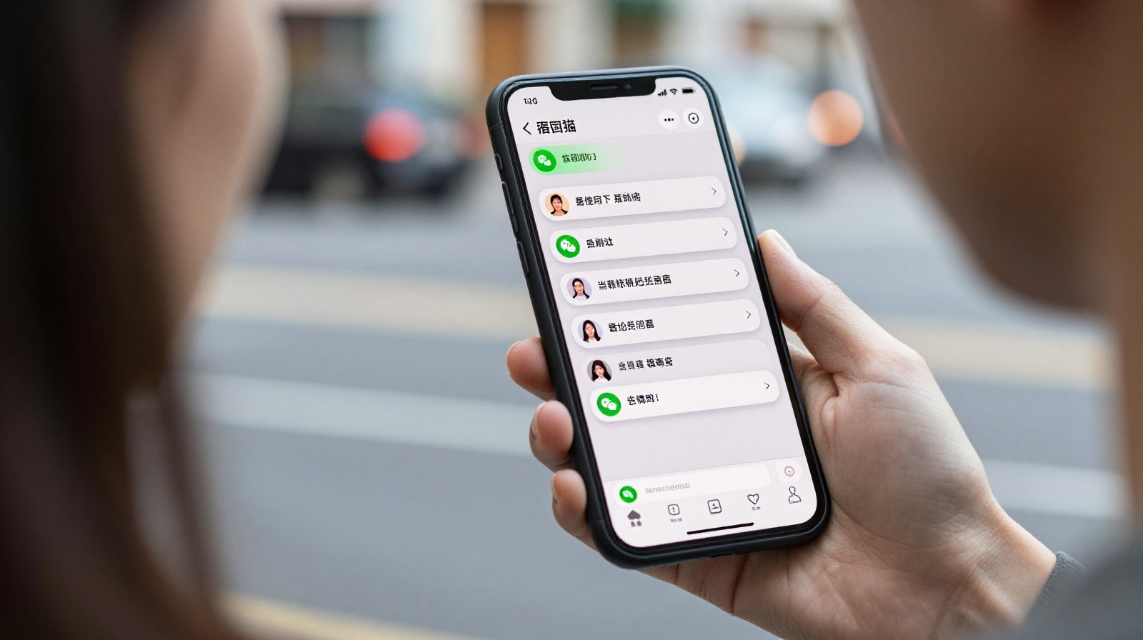 Close-up of a smartphone showing WeChat groups, highlighting how digital nomads use apps to find local communities