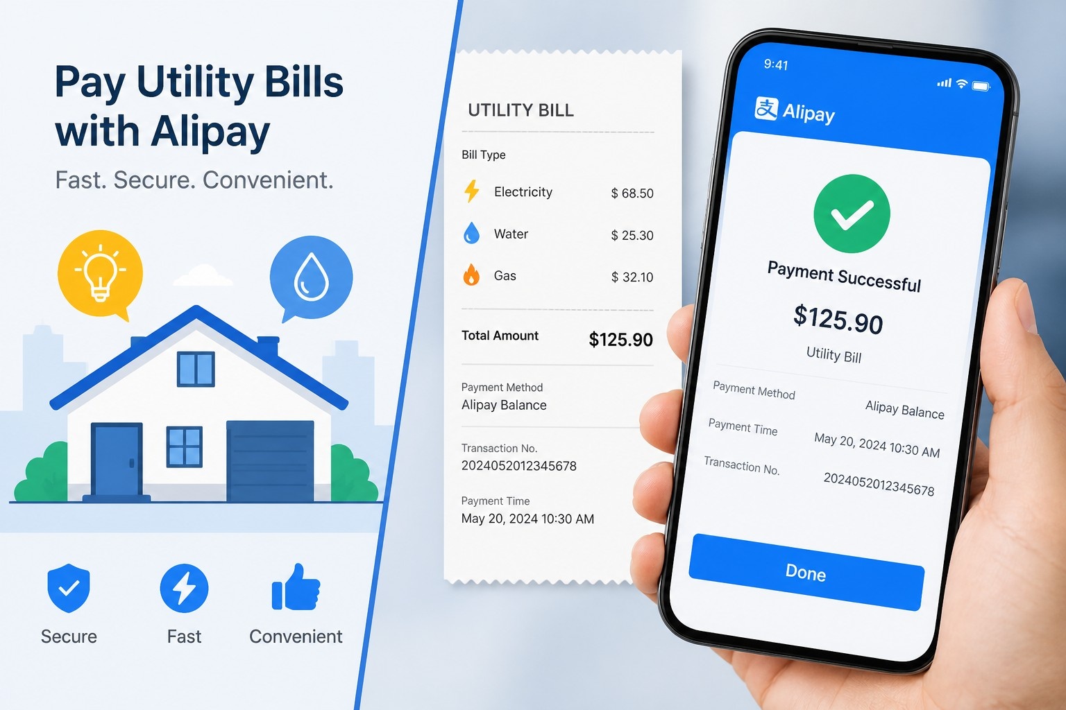 Visual representation of successfully paying utility bills via mobile phone in China