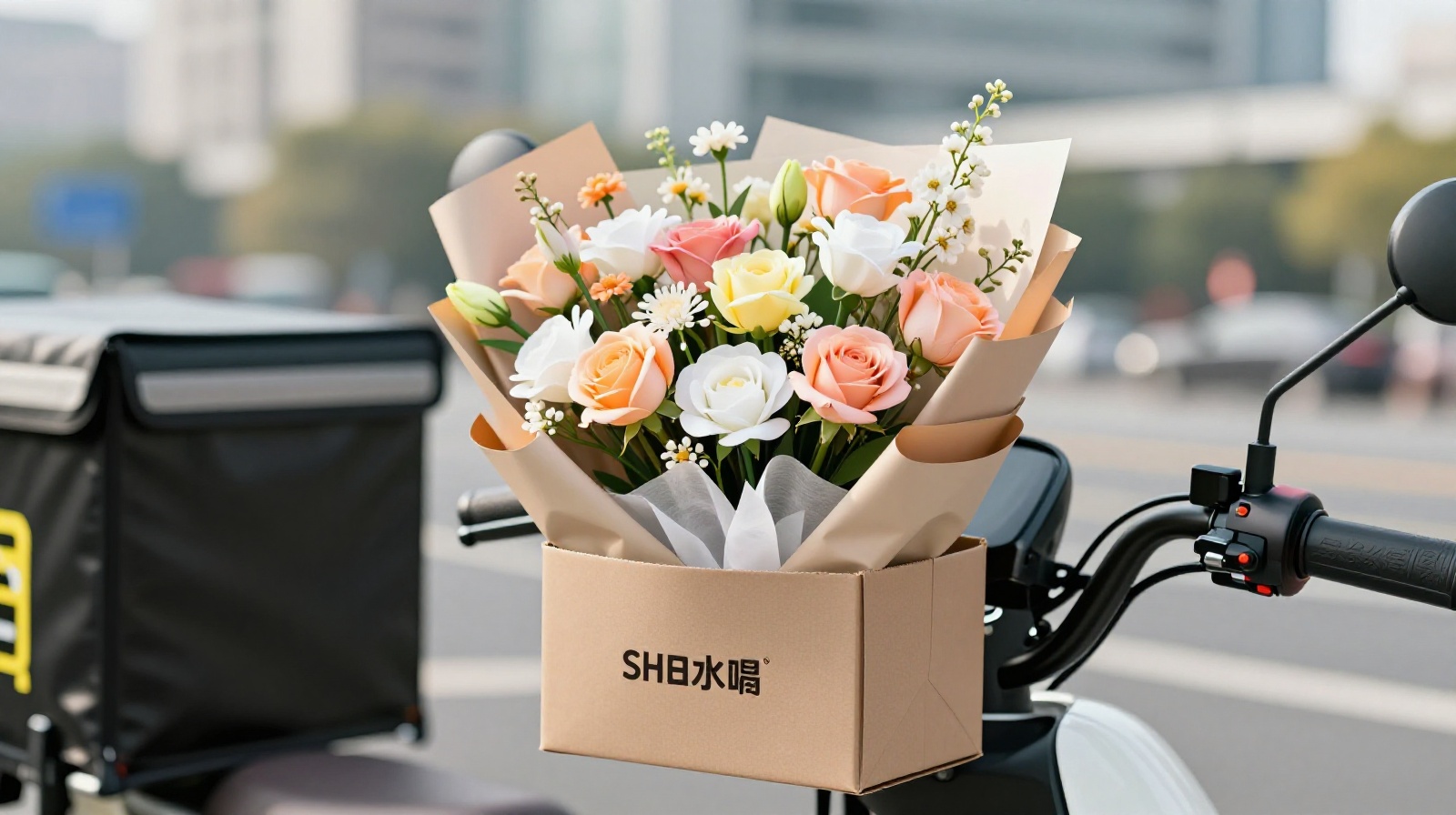 Flowers delivered via Shansong courier service in a Chinese city