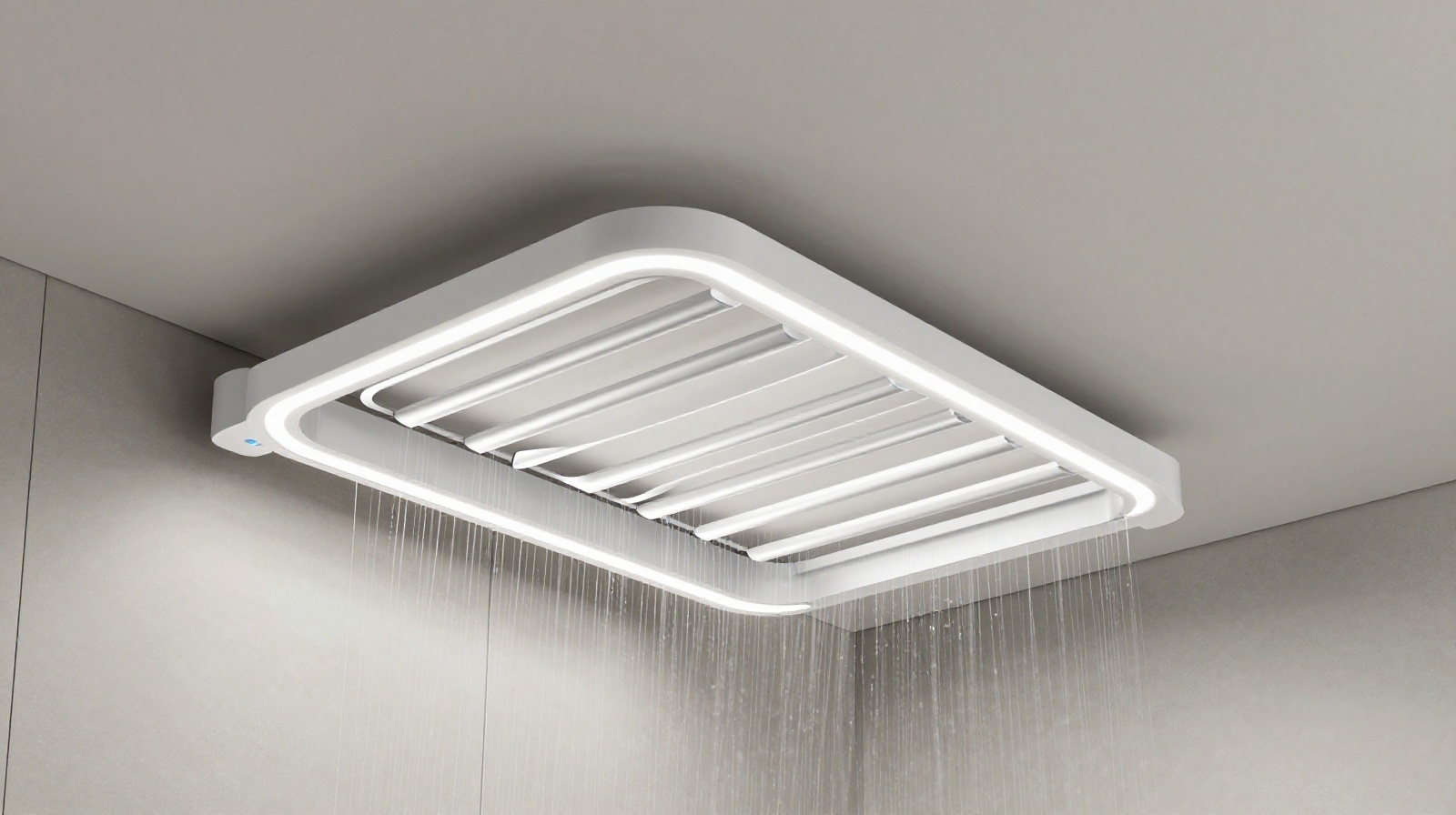 Electric smart drying rack installed in a small Chinese bathroom for indoor laundry drying.