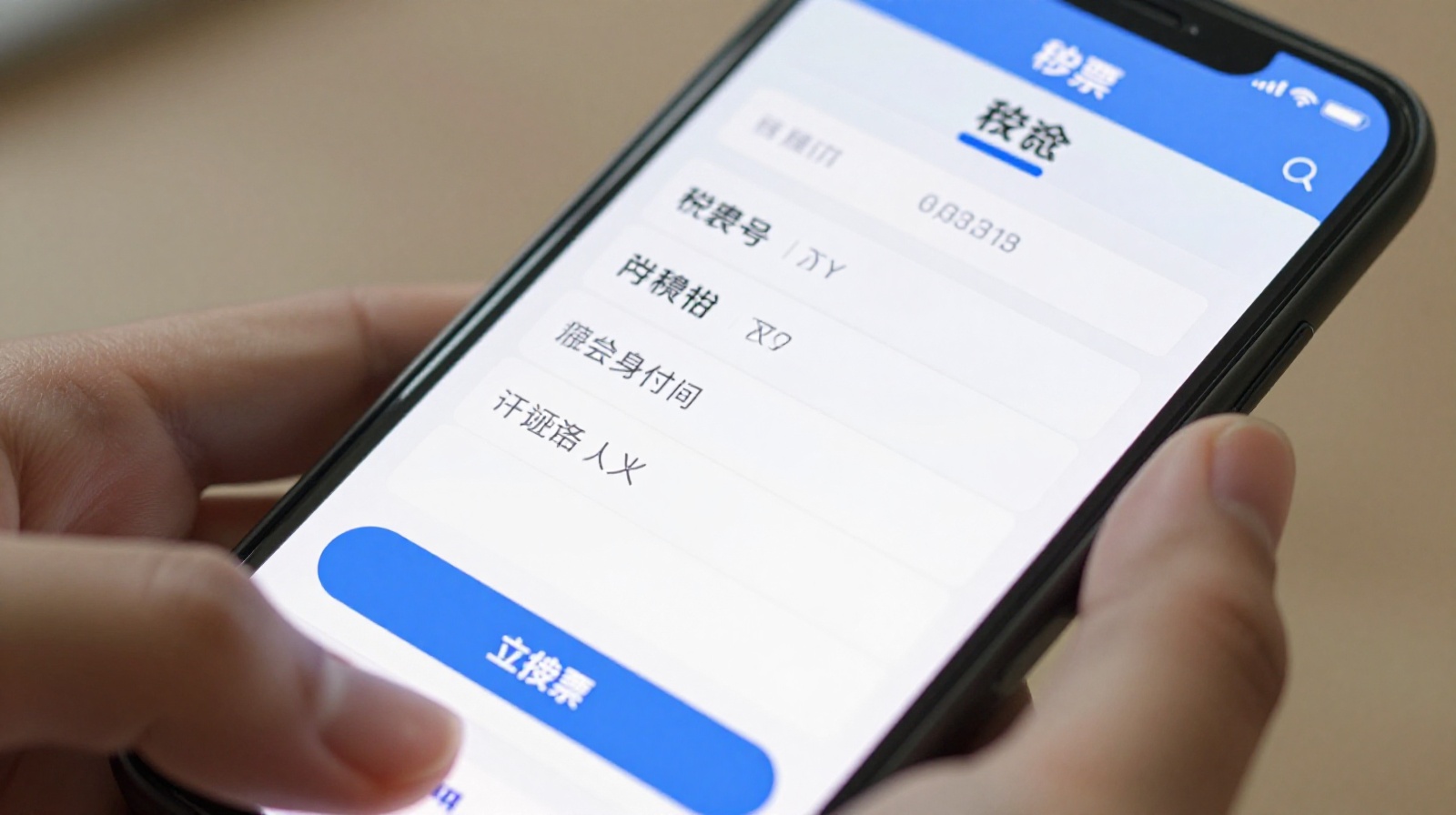 A person using their smartphone to request an electronic invoice (fapiao) on a Chinese app, highlighting the ease of digital reimbursement processes.