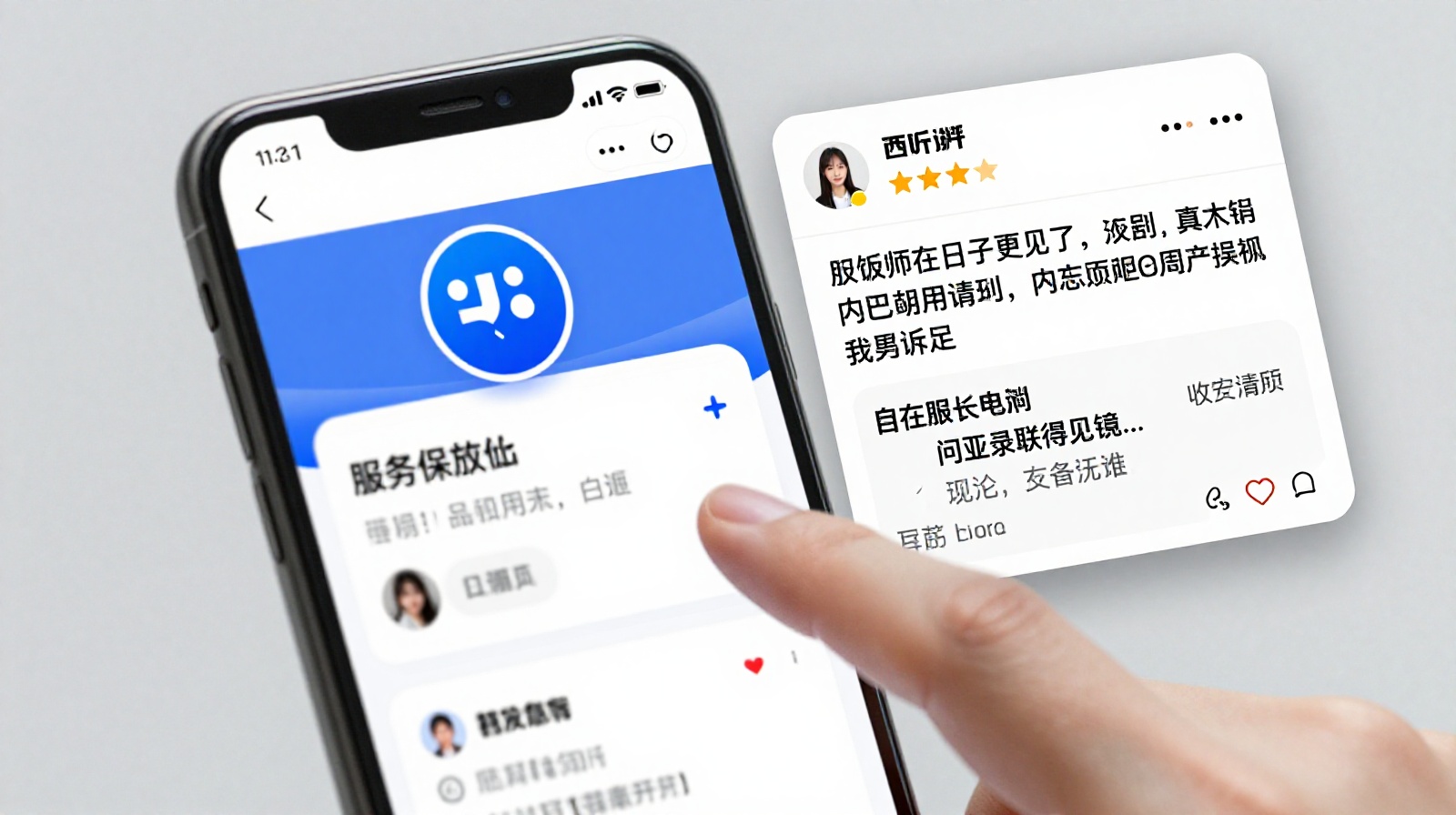 User checking online reviews and verification badges for a service worker on a Chinese app