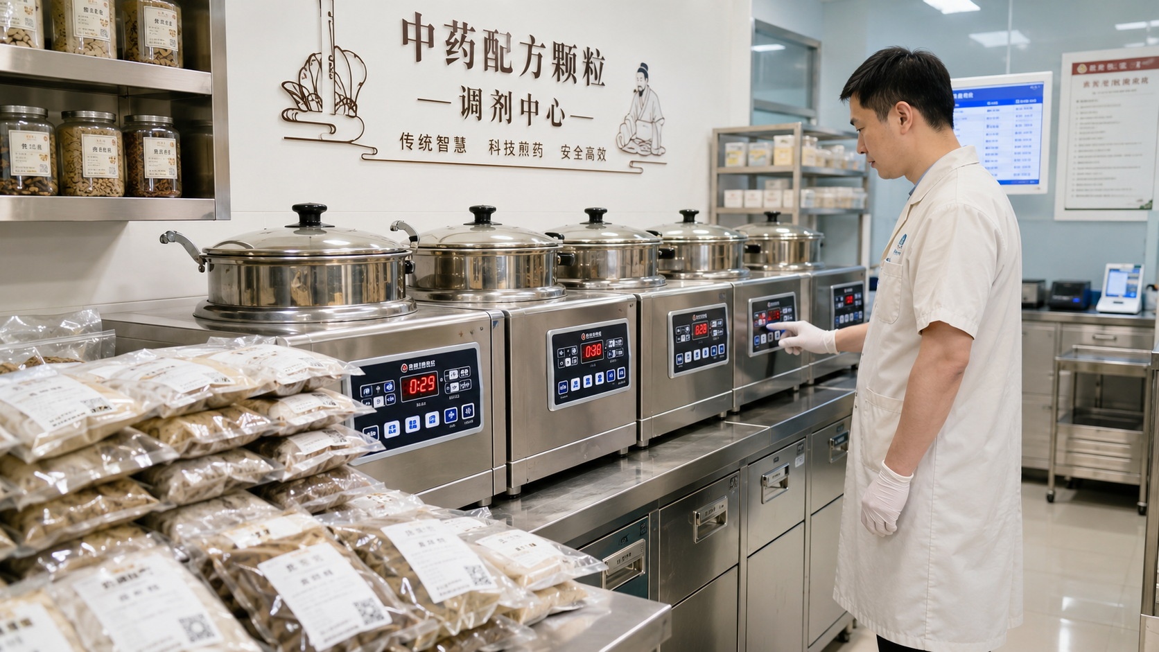 Modern automated decoction machines used for preparing traditional Chinese herbal prescriptions