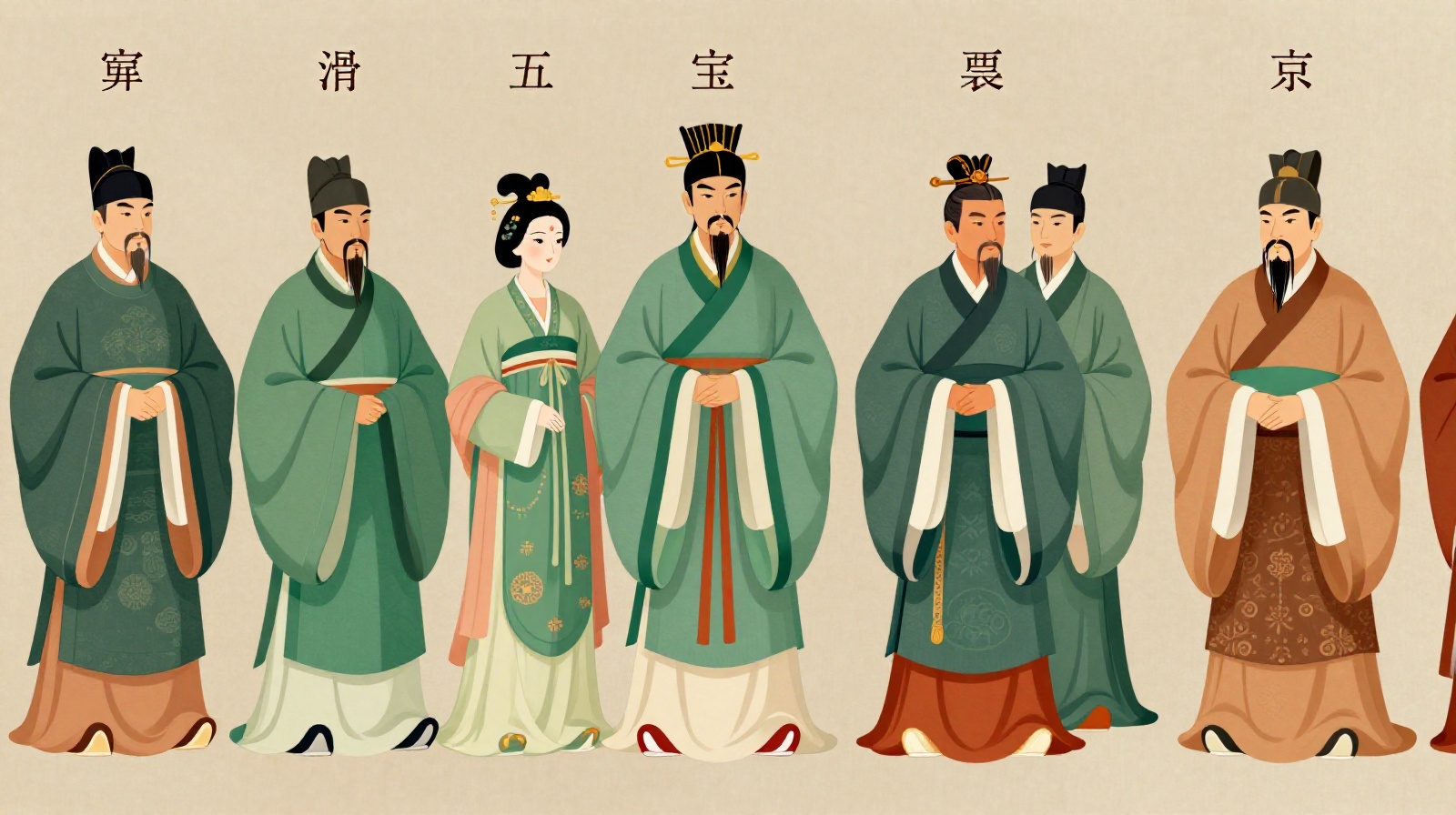 Historical depiction of Chinese officials in traditional clothing, showing how green was once a respectable color for low-ranking officials