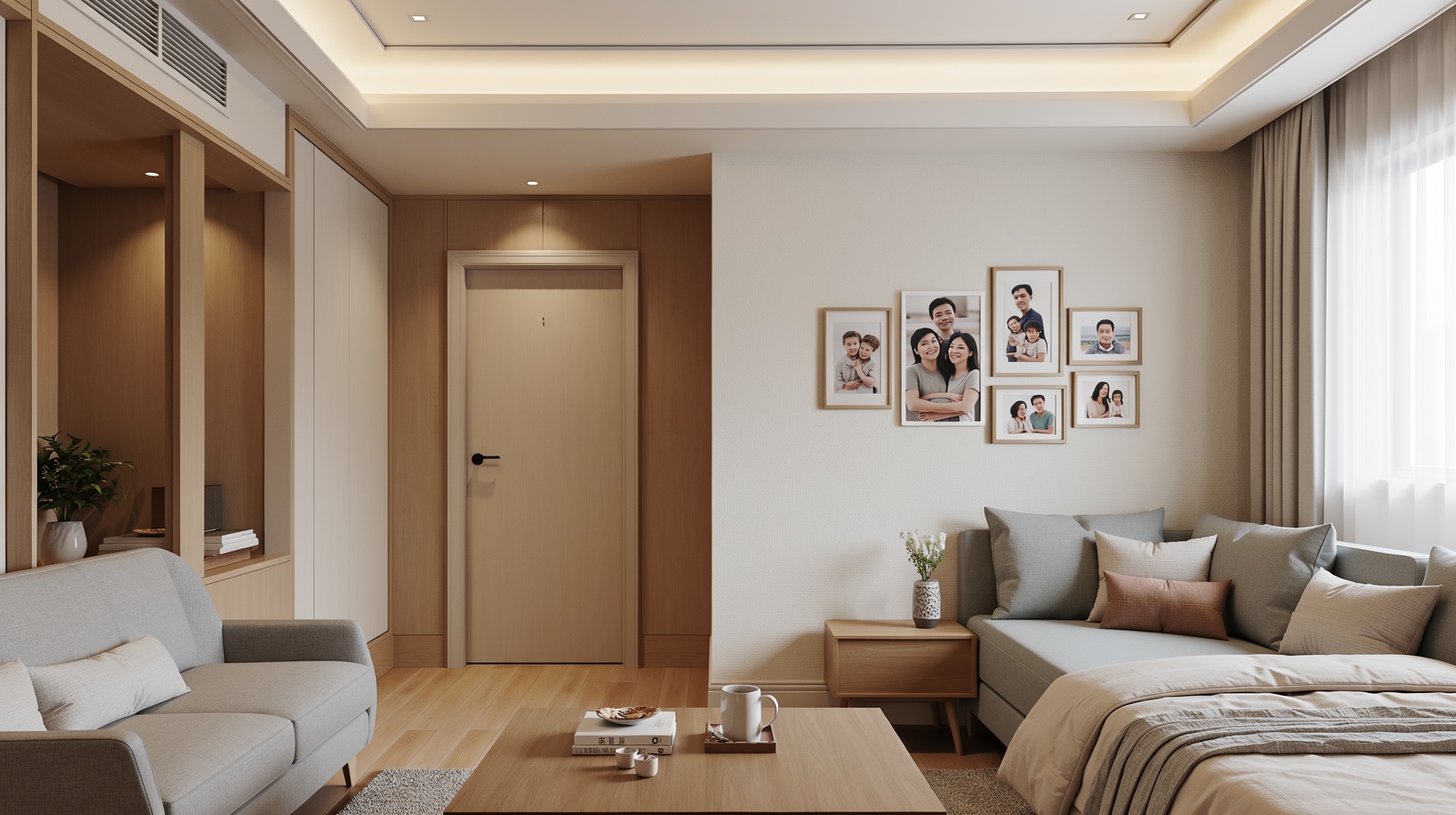A glimpse into a Chinese living room, highlighting the respectful boundary of private bedrooms during visits.