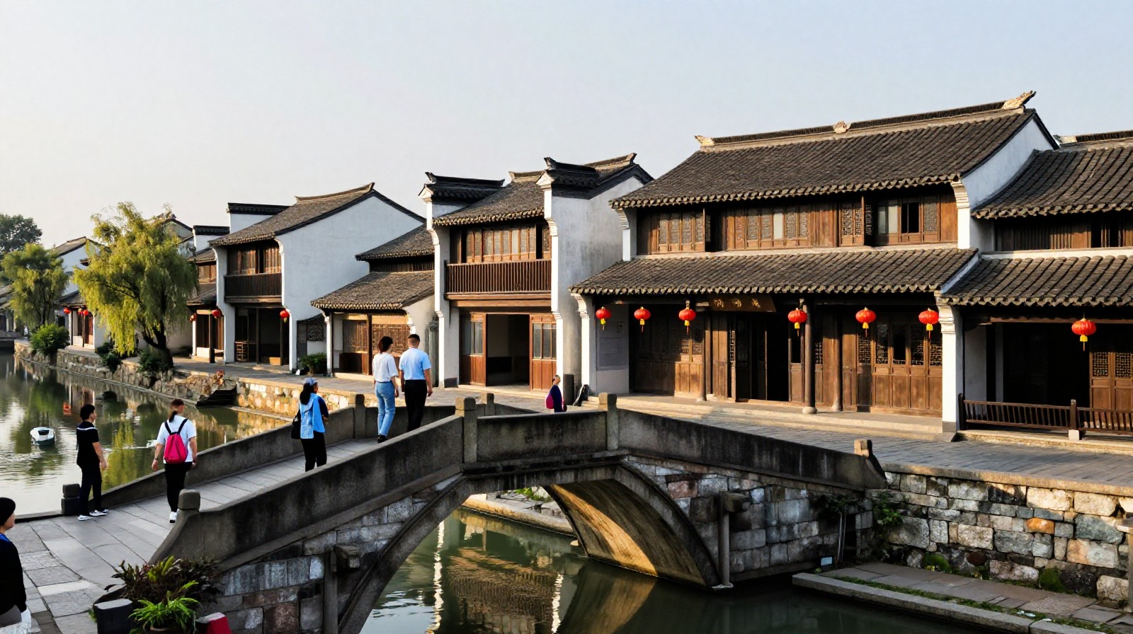 A peaceful scene in a lesser-known Chinese ancient town, showcasing quiet streets and traditional architecture away from major tourist crowds.