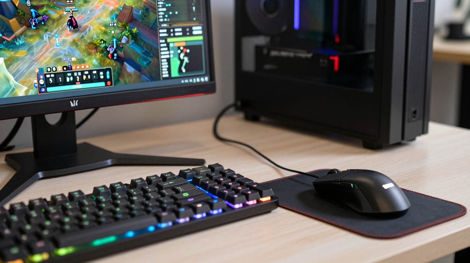 High-performance gaming PC setup at a modern Chinese esports cafe