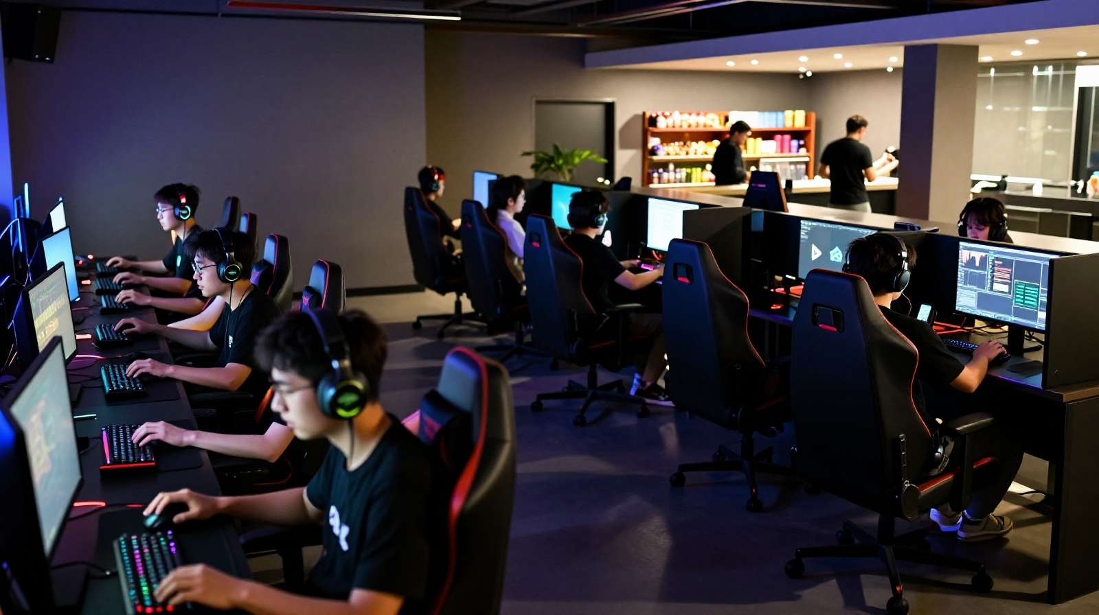 Late-night gaming atmosphere in a Chinese internet cafe