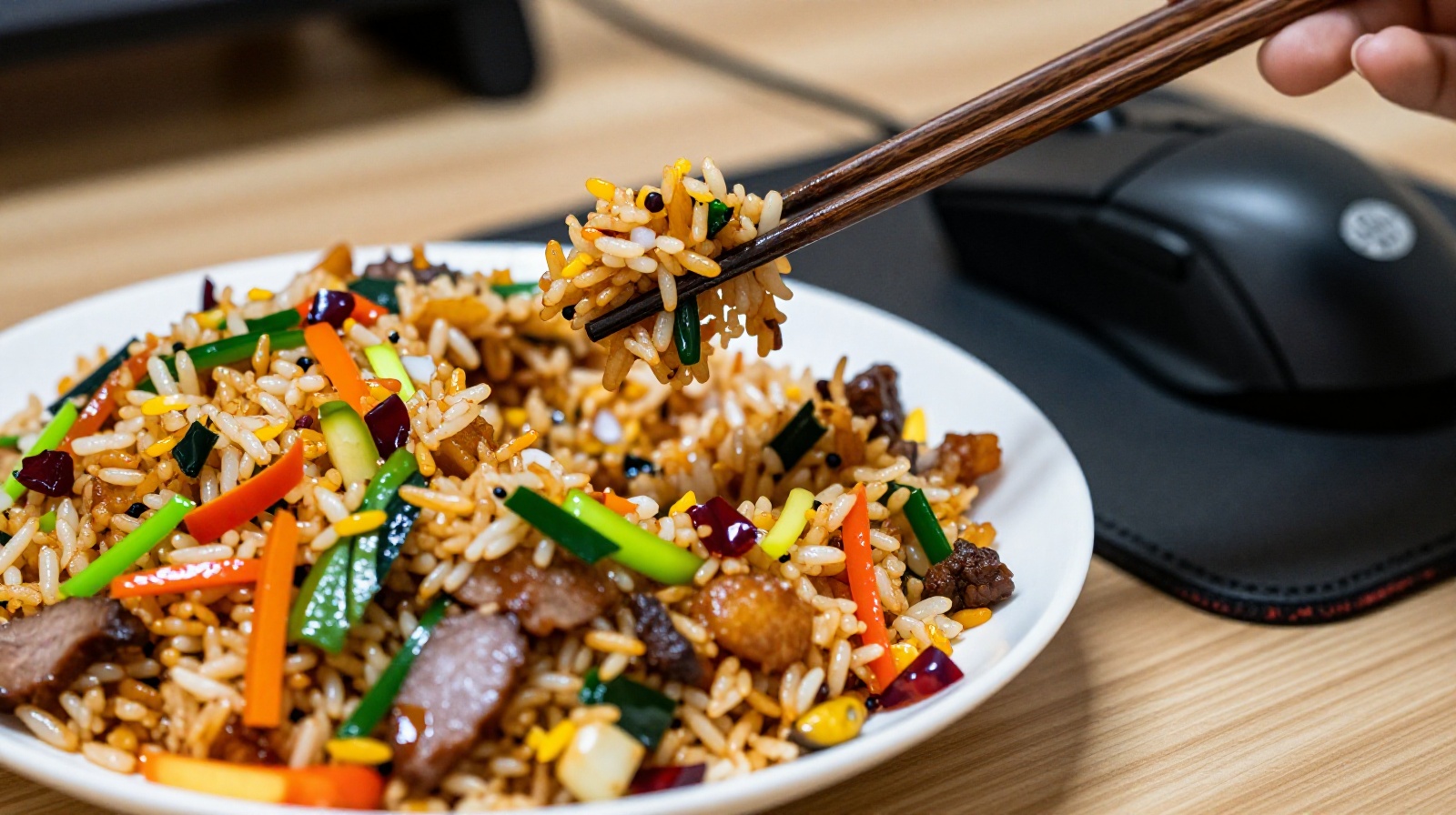 Traditional 'Wangba Fried Rice' eaten while gaming