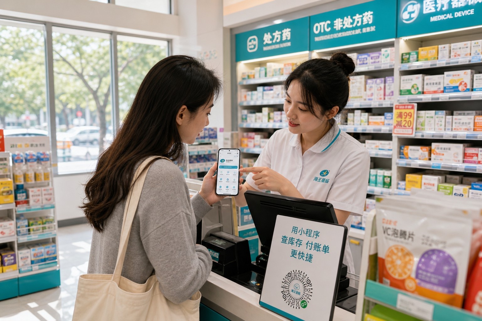 A customer using a WeChat Mini-Program to complete a transaction in a local Chinese shop, illustrating the 'use and go' digital culture.