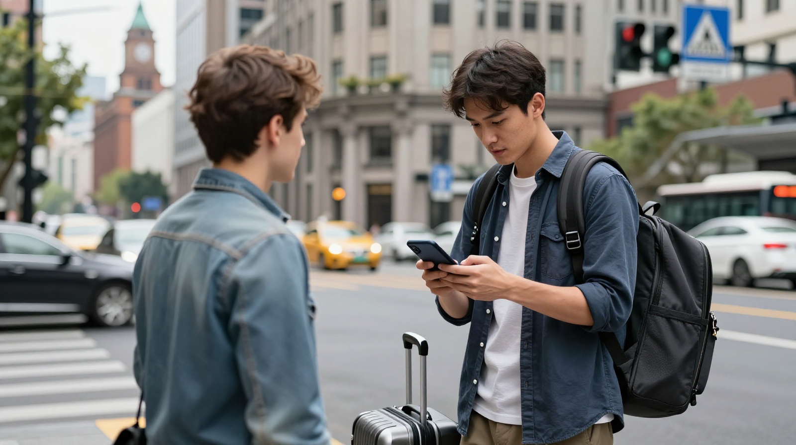 A local resident helping a foreigner find directions on the street in China