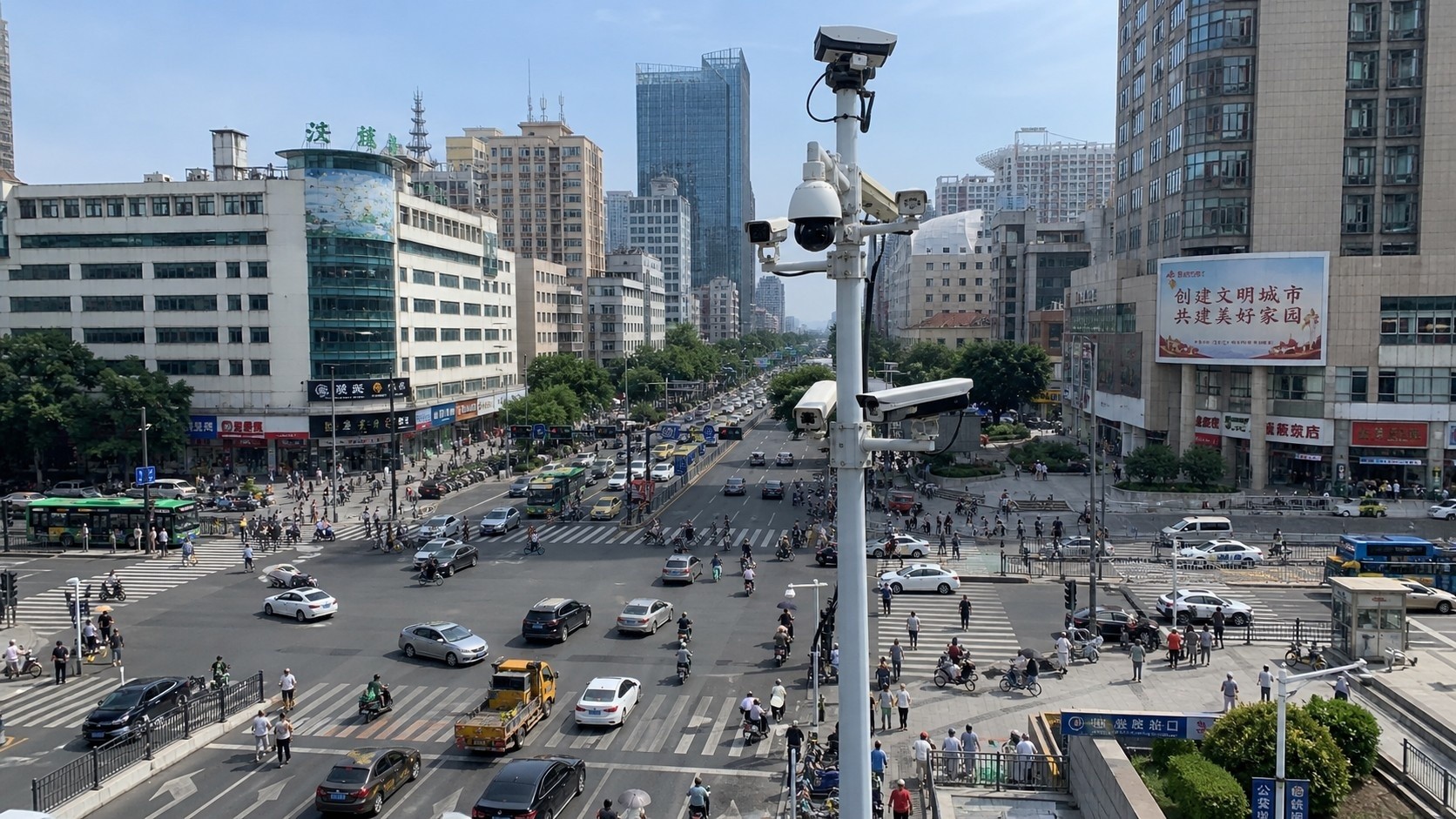 Urban surveillance camera infrastructure monitoring traffic flow in a Chinese metropolis