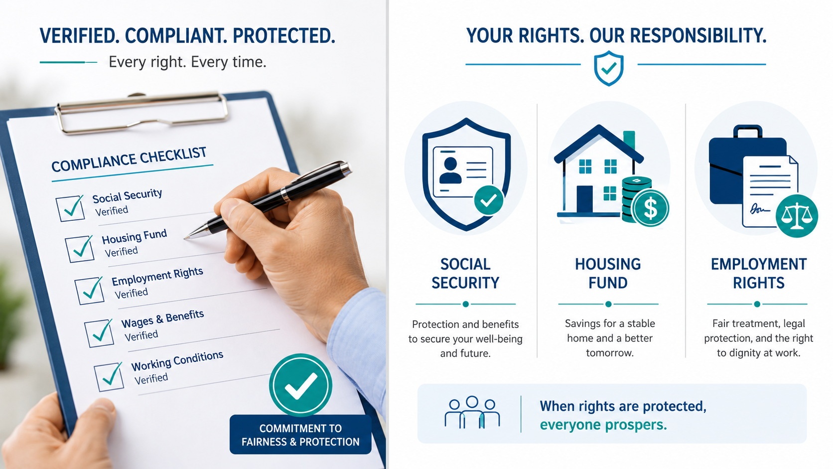 Visual guide showing key clauses to check in an international employment contract, including insurance and working hours.