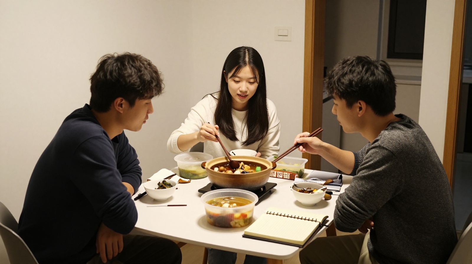 Young urban friends gathering for a weekend home-cooked meal featuring traditional regional dishes.