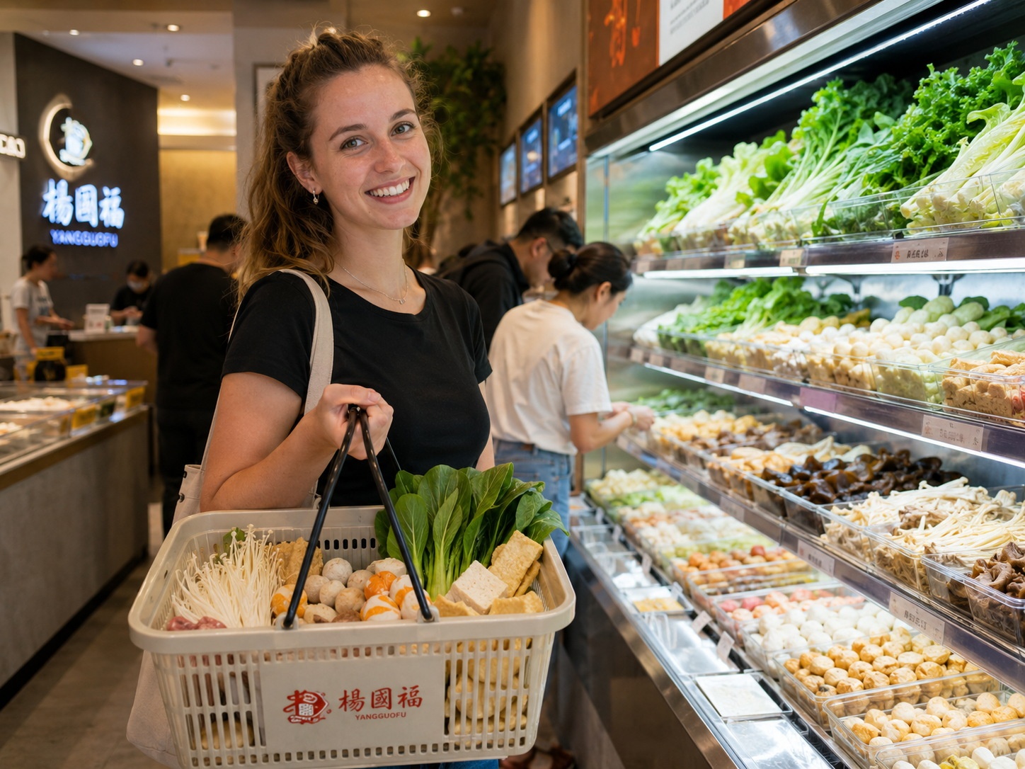 A customer selecting ingredients for Malatang, showcasing the interactive and personalized nature of the meal.