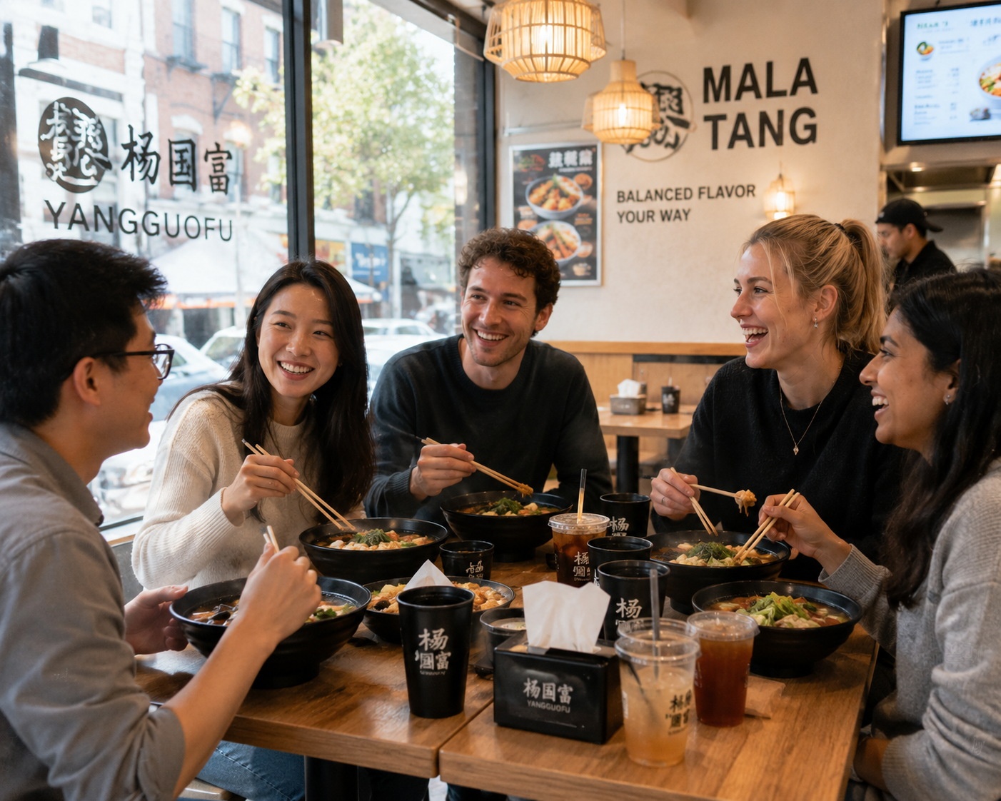 Diners enjoying a meal at a Malatang restaurant, reflecting the dish's growing popularity as a regular dining choice.
