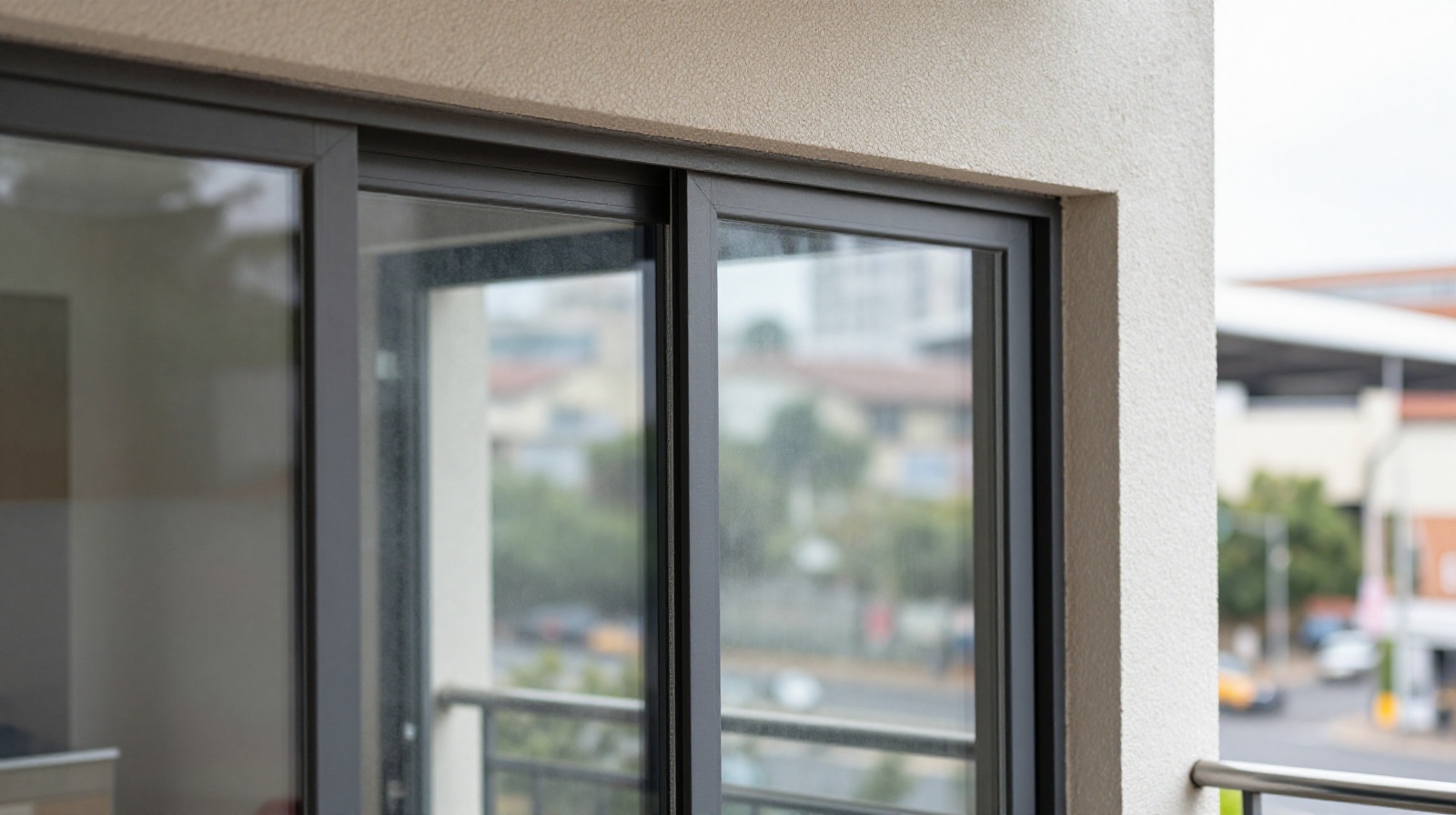 Close-up of aluminum and glass balcony enclosure details on a Chinese high-rise building
