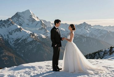 Extreme Wedding Photos: Posing in Tuxedos on Snowy Mountains
