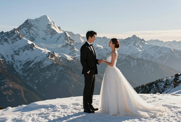 Extreme Wedding Photos: Posing in Tuxedos on Snowy Mountains