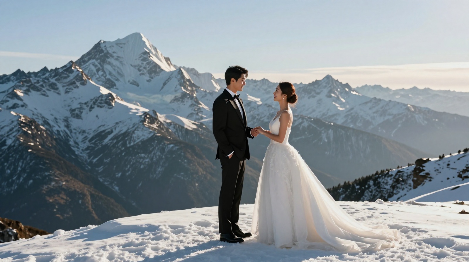 Extreme Wedding Photos: Posing in Tuxedos on Snowy Mountains