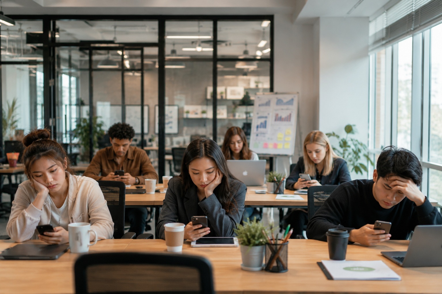 Young Chinese professionals balancing work pressure with the demands of maintaining an online persona.