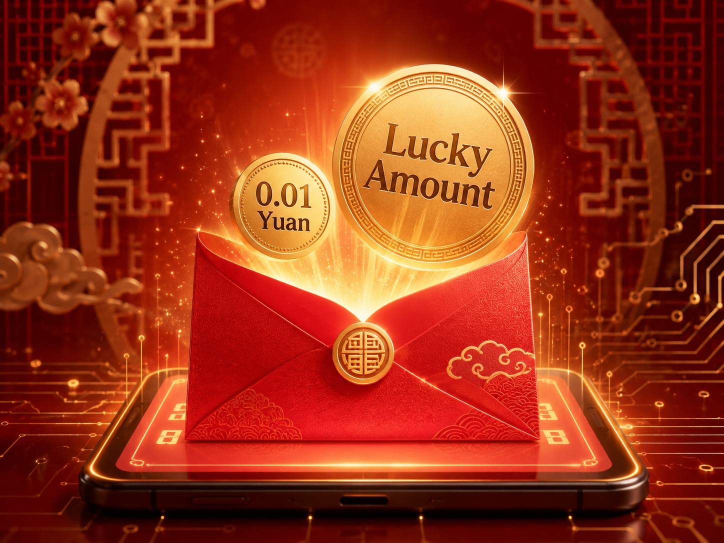 Visual representation of WeChat red envelope random amounts, contrasting a small 0.01 yuan packet with a larger lucky amount.