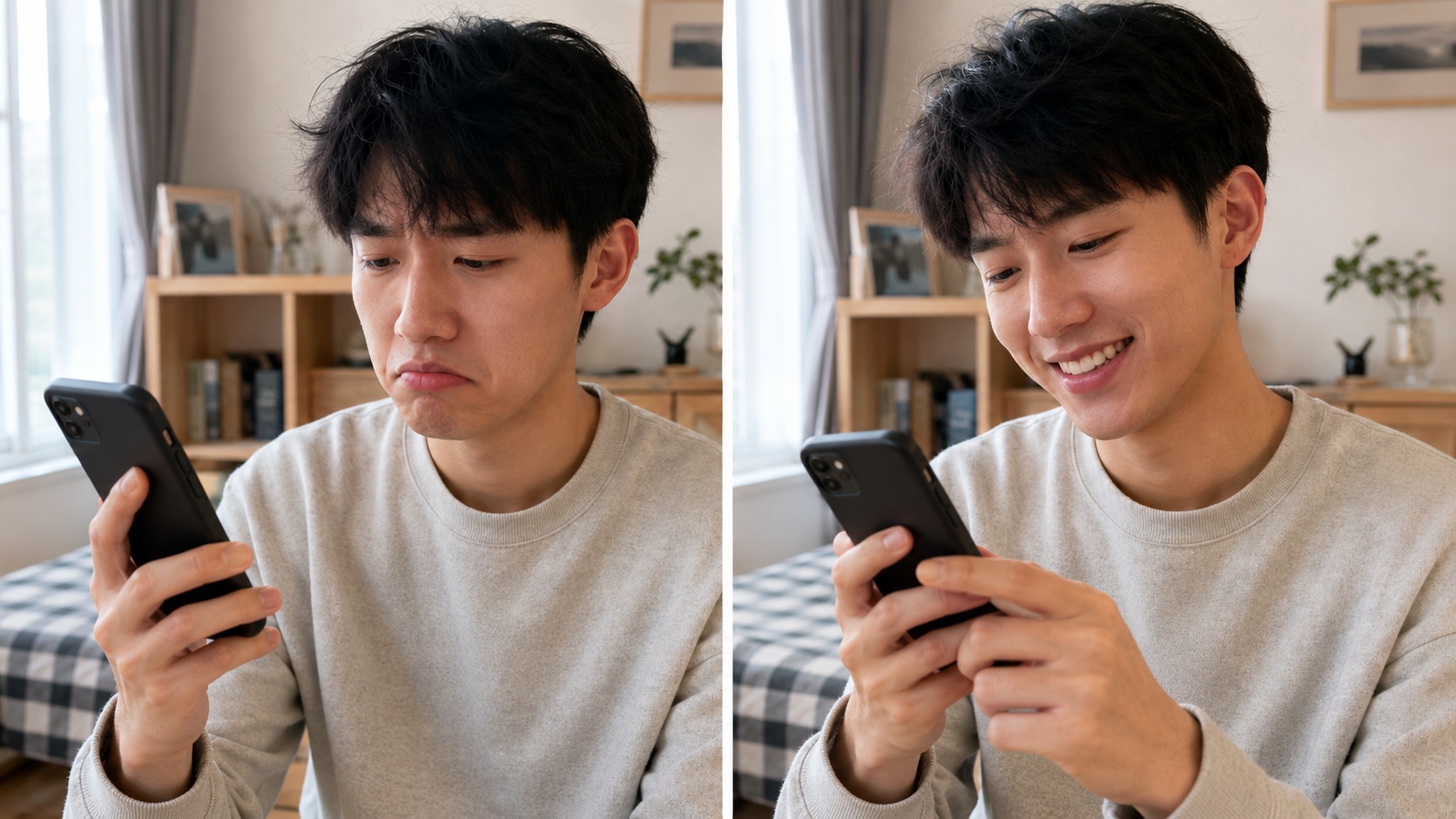 A person's reaction to receiving a small WeChat red envelope, shifting from disappointment to polite social engagement in a group chat.