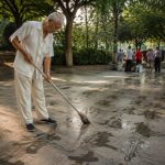 The Park Elders Who Write Giant Poems with Water That Evaporate in Minutes
