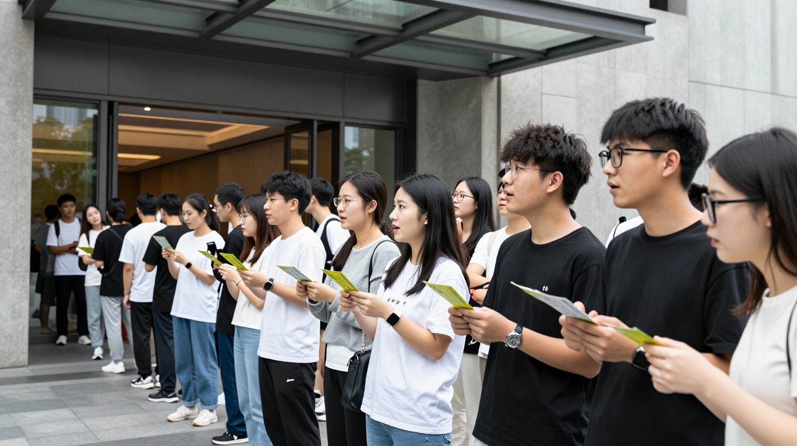 Crowd of tourists queuing outside a Chinese museum to buy cultural heritage merchandise