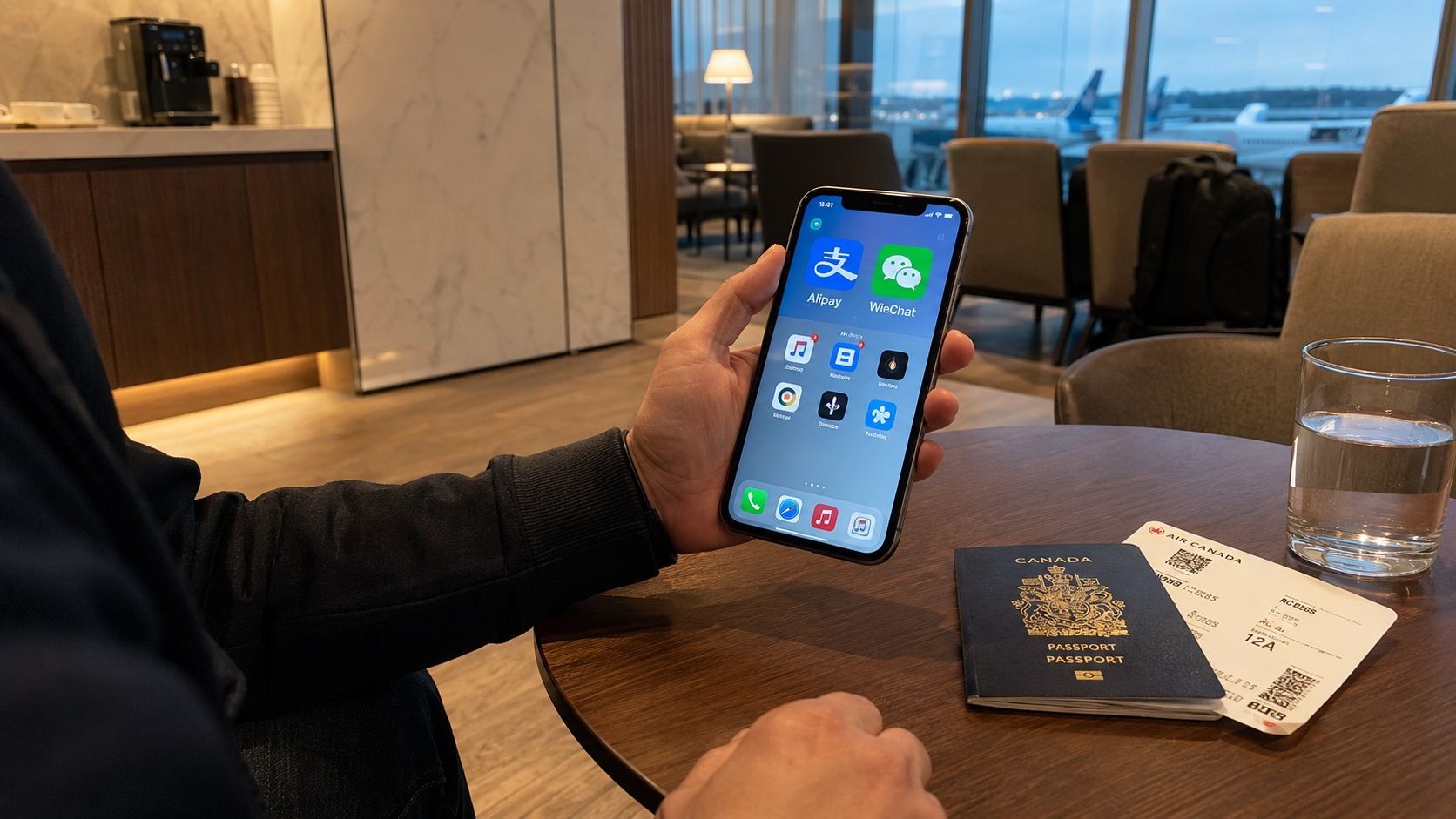 Traveler configuring international payment apps before arriving in China