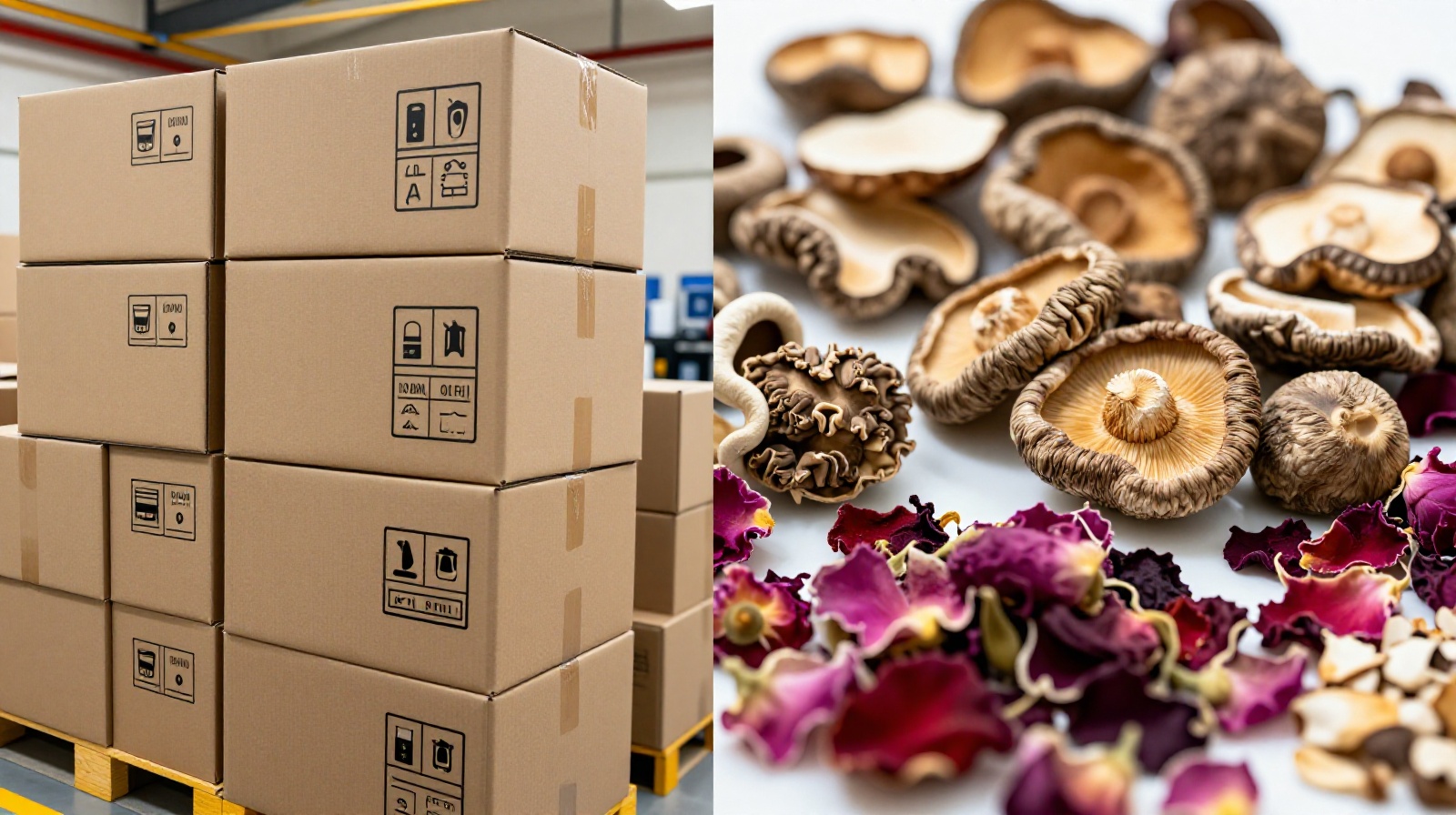 E-commerce logistics center processing packages of Yunnan snacks for global delivery.
