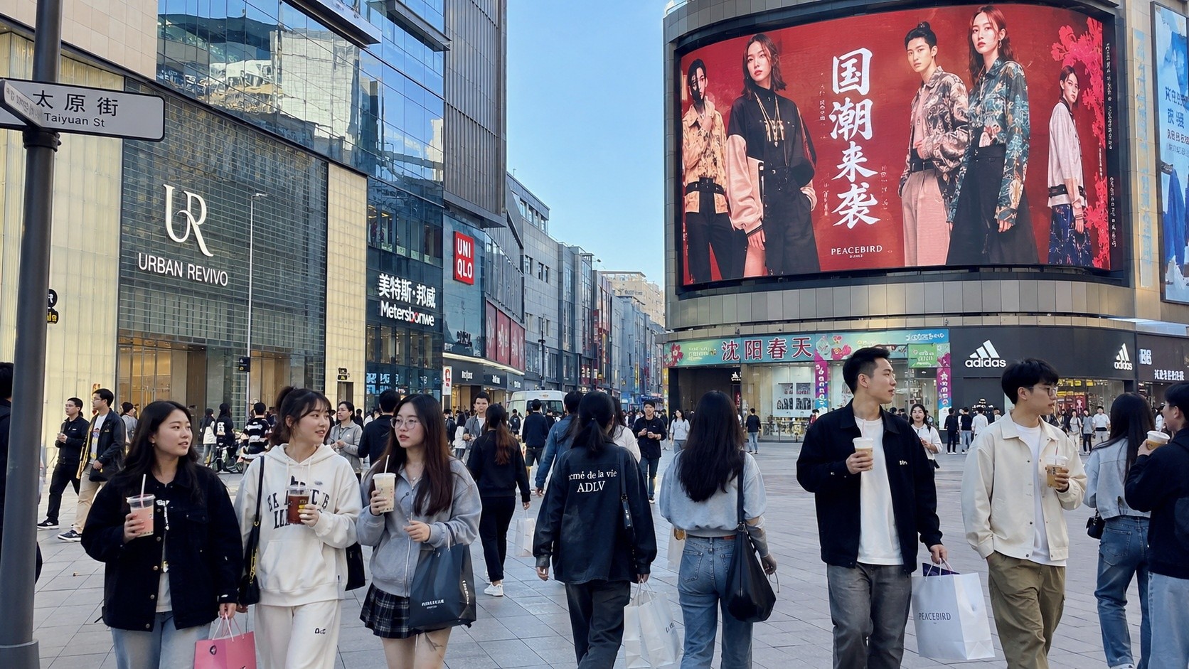Young consumers enjoying modern retail and Guochao brands in Shenyang's Taiyuan Street