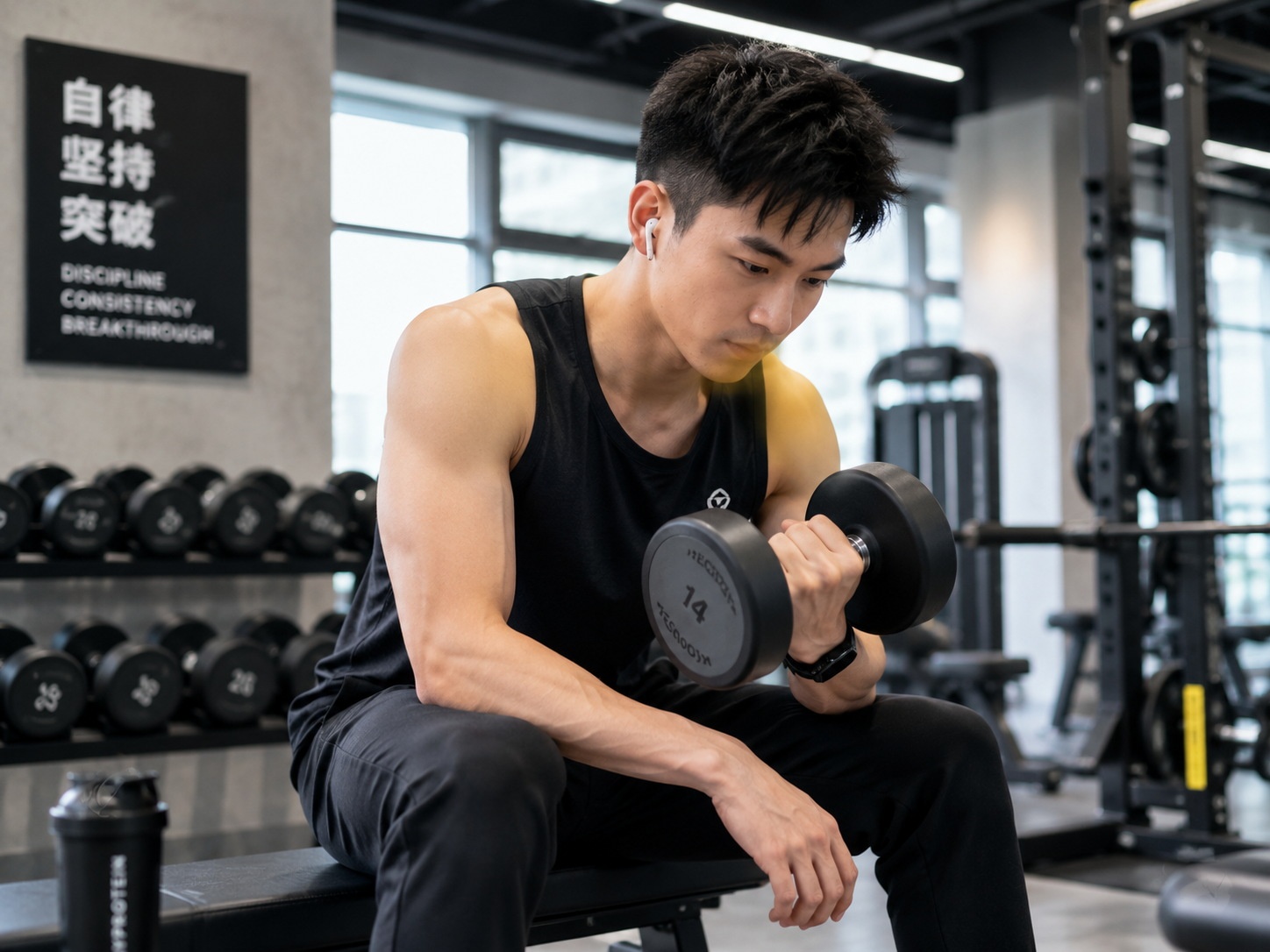 A young person exercising in a modern gym, reflecting the individualistic yet connected nature of Chinese youth culture.