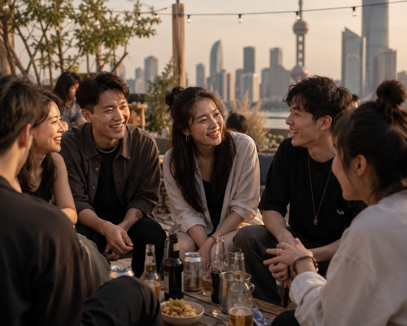 Young friends enjoying face-to-face social interaction in an outdoor setting.