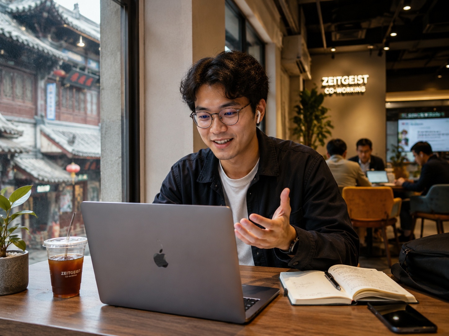 A young professional working in a modern Chinese city, representing the fluid labor mobility and portable digital services within China's integrated market.