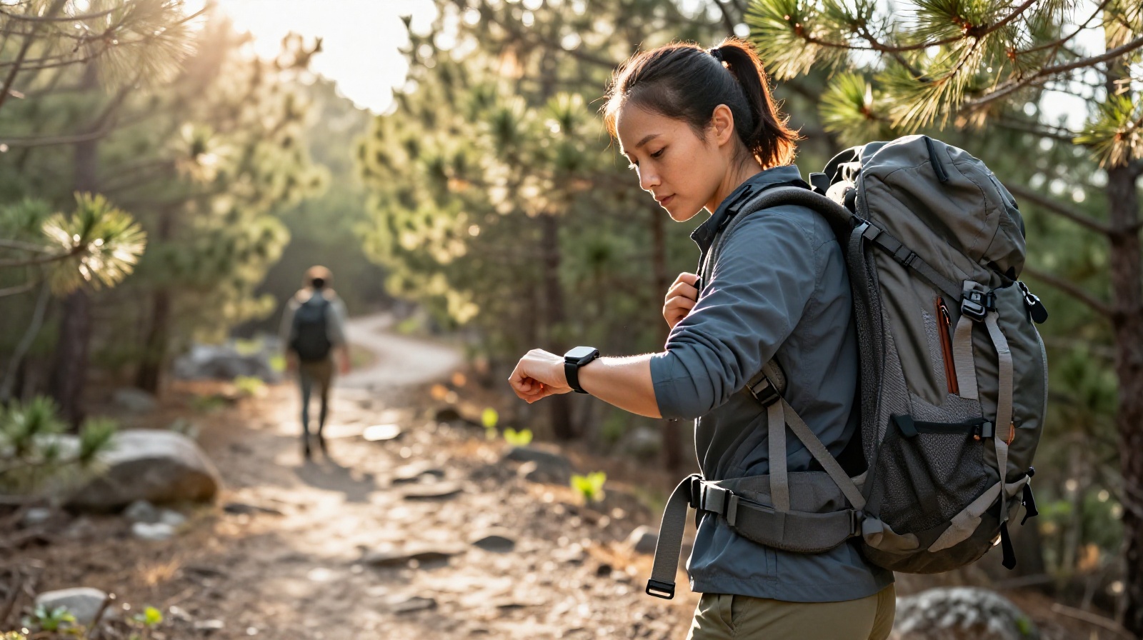A remote worker taking a break to hike in the mountains, illustrating flexible time management strategies.