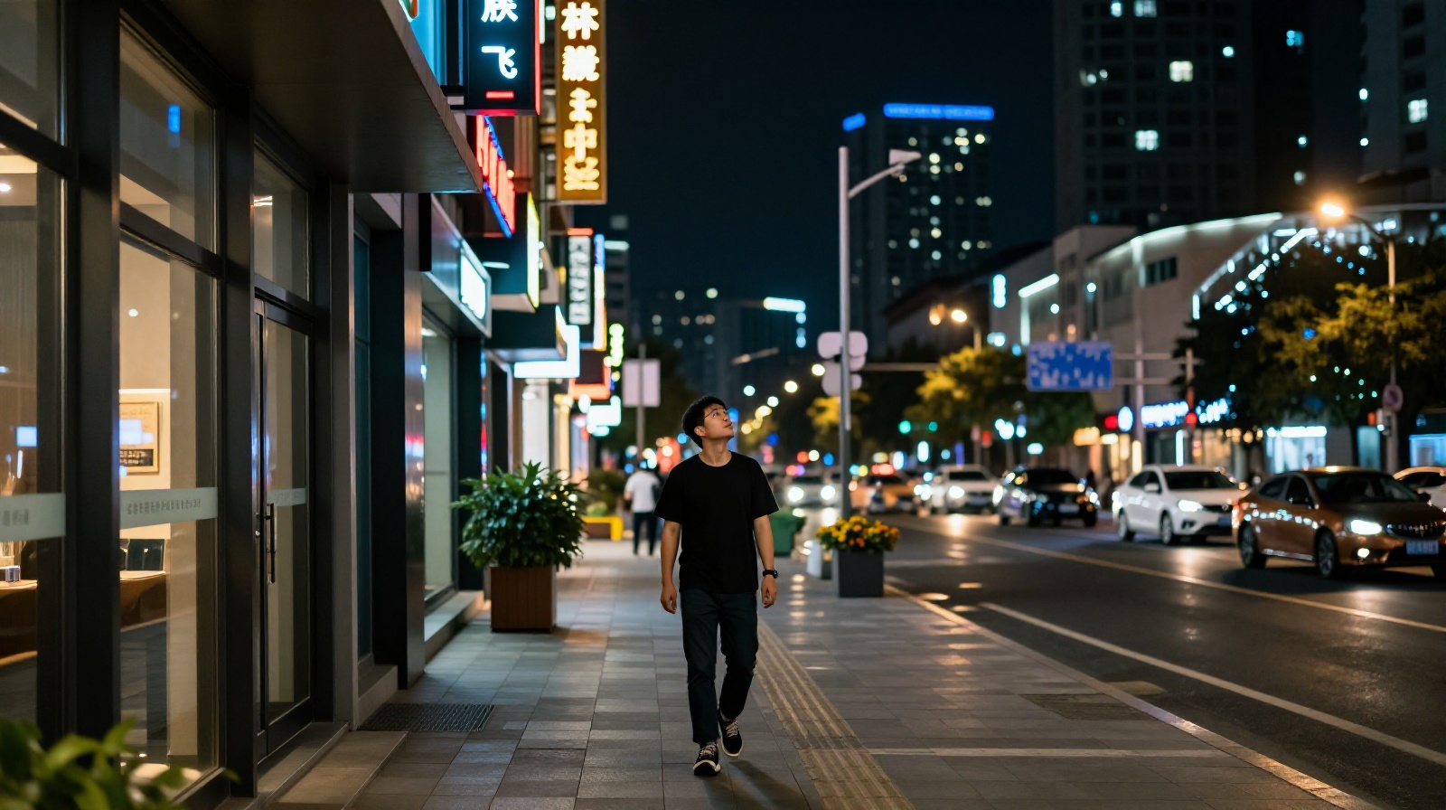 A programmer leaving a massage parlor late at night in a Chinese city.
