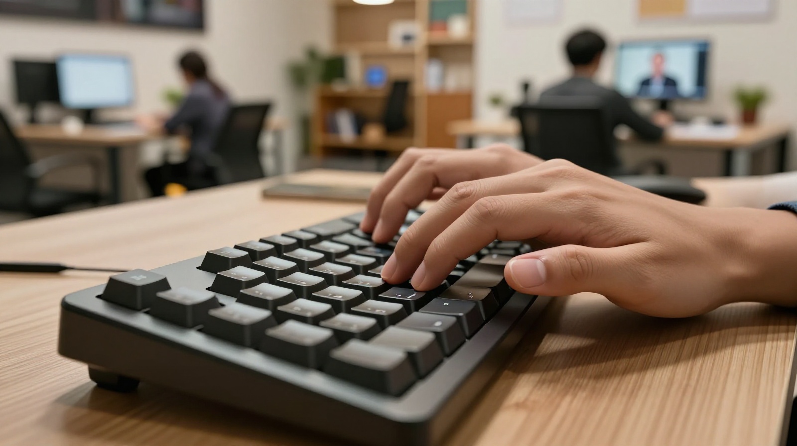 A remote worker using a laptop in a modern co-working space in China, highlighting the digital nomad lifestyle.