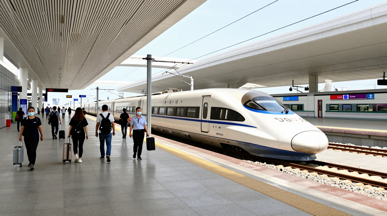 A modern high-speed train station in China, illustrating the efficient transportation network that supports digital nomad travel.