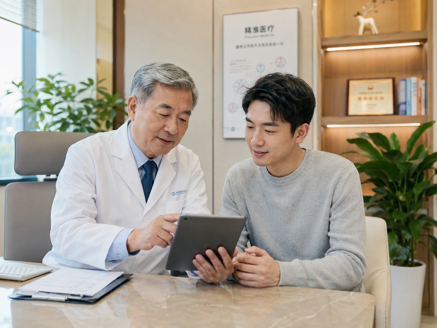 Doctor consulting with a patient in a private medical clinic in Shanghai